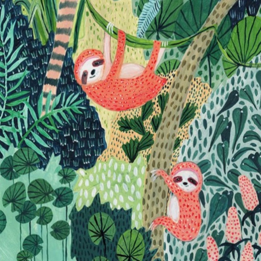 🦥 UO Ambers Textiles Jungle Sloth Art Print 18x24 - Picture 4 of 9